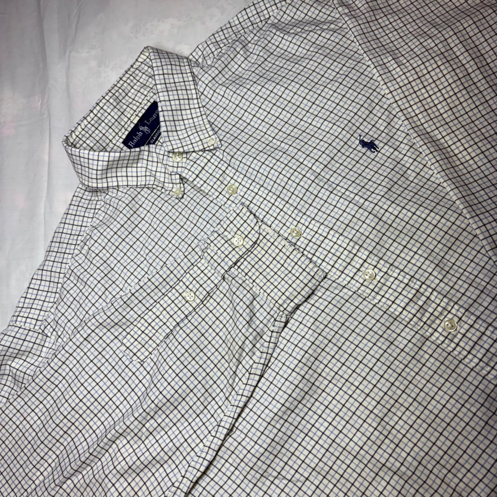 Ralph Lauren Mens XXL Classic Fit Blue White Check Button Down Shirt Long Sleeve